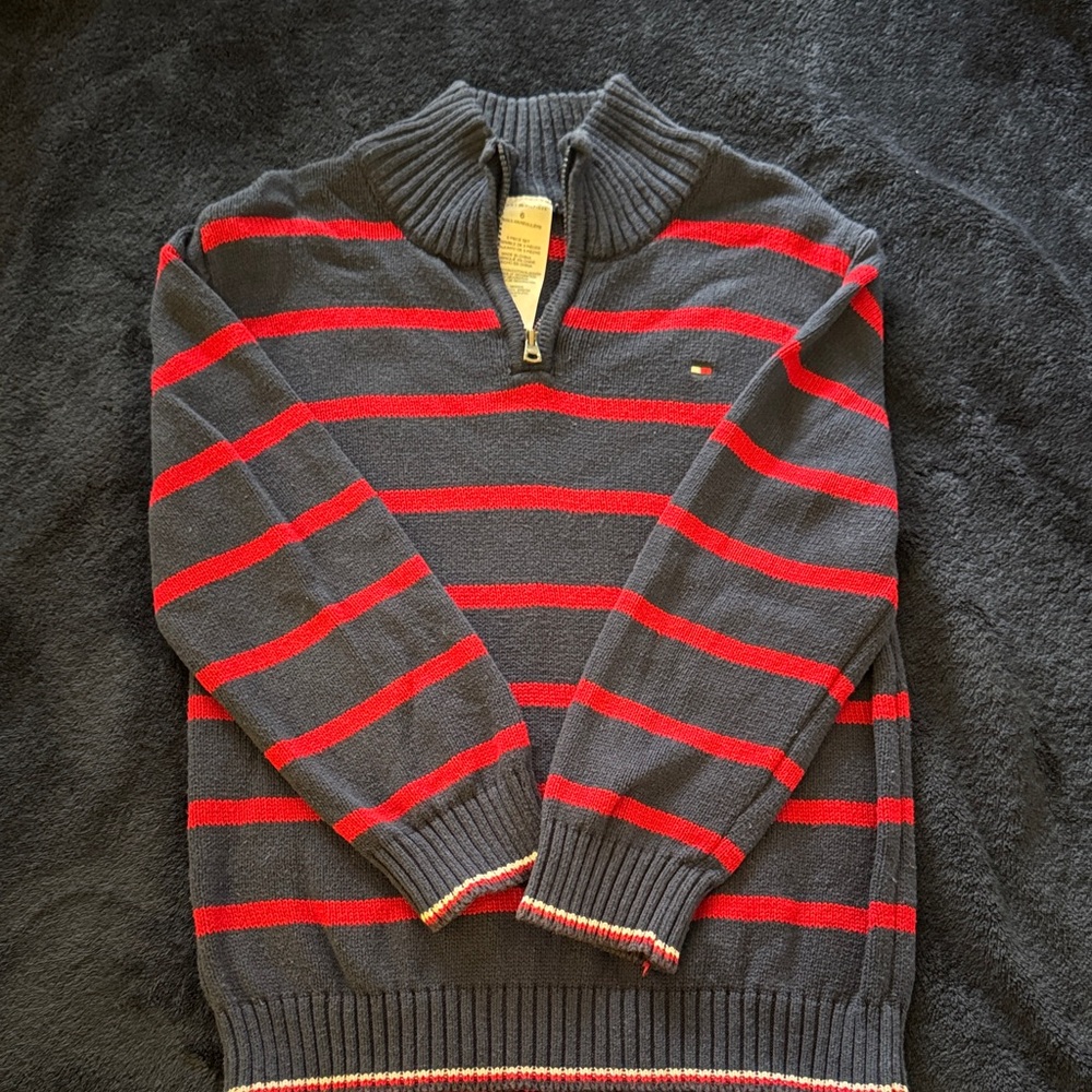 Tommy Hilfiger Boy’s Zip-Up Sweater in Navy and Red
